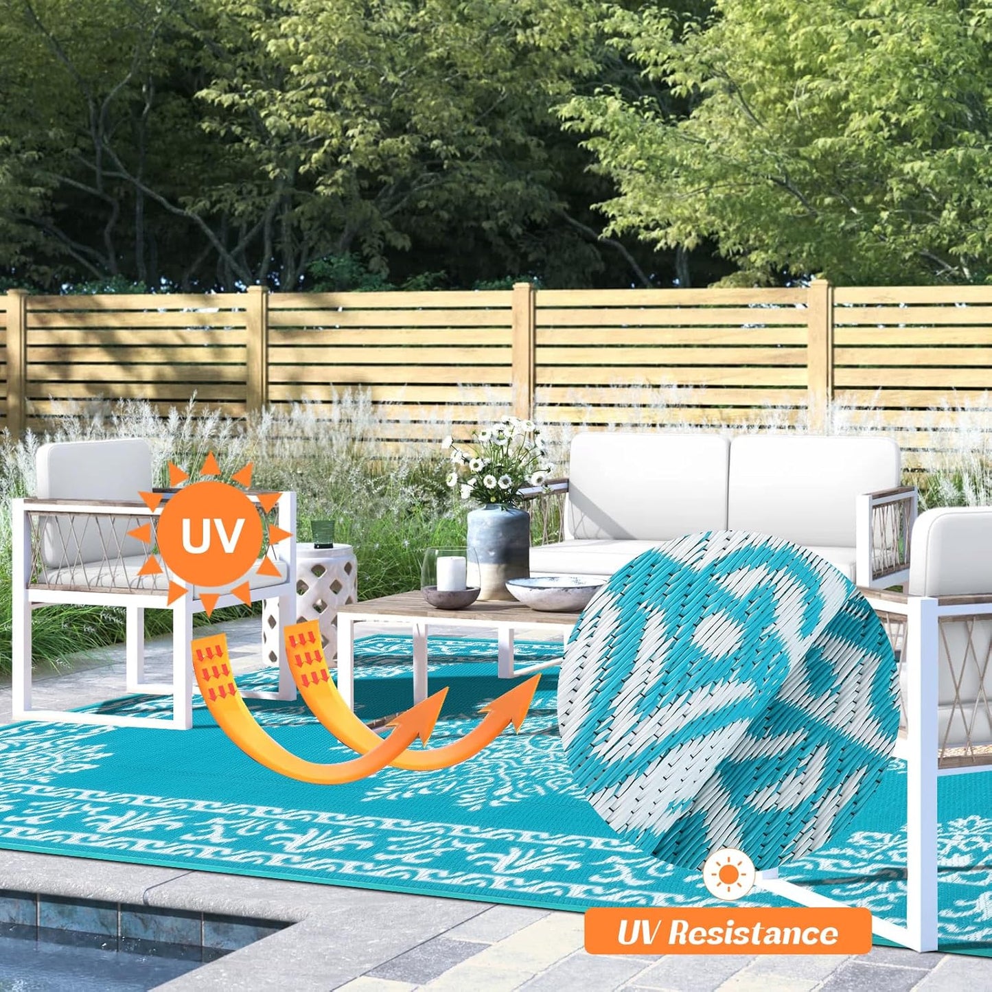 Alfombra patio impermeable 9x12ft reversible UV resistente