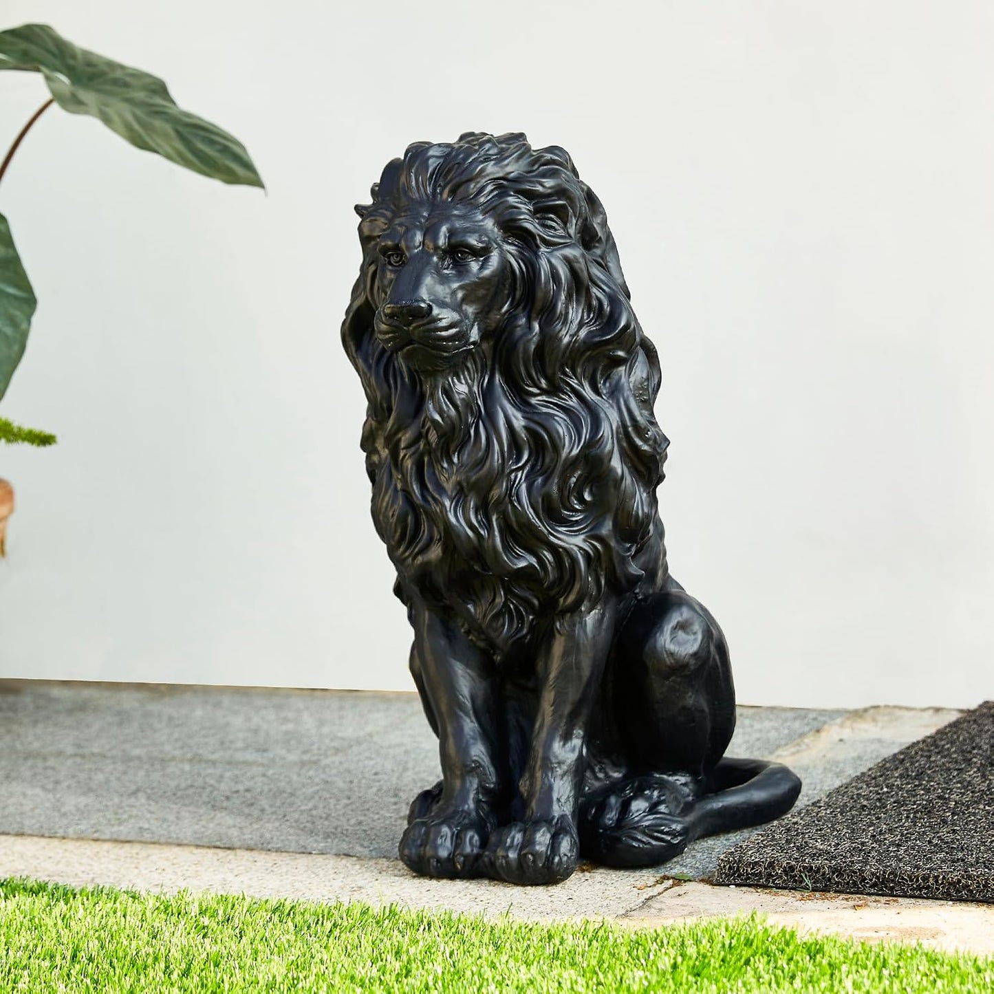 Estatua león sentado protector jardín 52.7cm negro