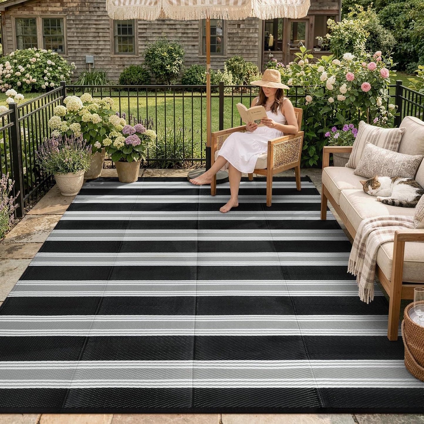 Alfombra rayas plástico exterior 8x10ft impermeable