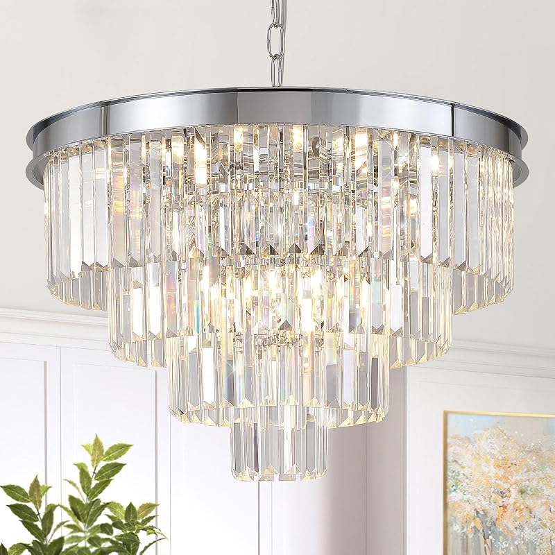 Candelabro cristal cromado 24pulg moderno para comedor sala
