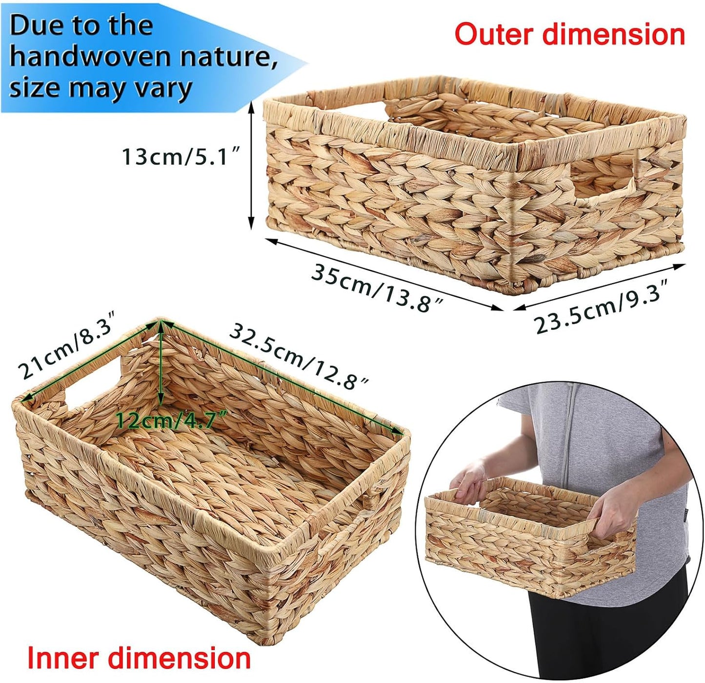Cesta mimbre tejida a mano para dormitorio 13.8x9.3"