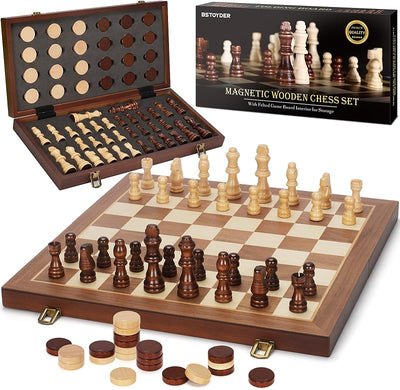 Set mesa ajedrez damas madera magnética 2en1 plegable 15pulg