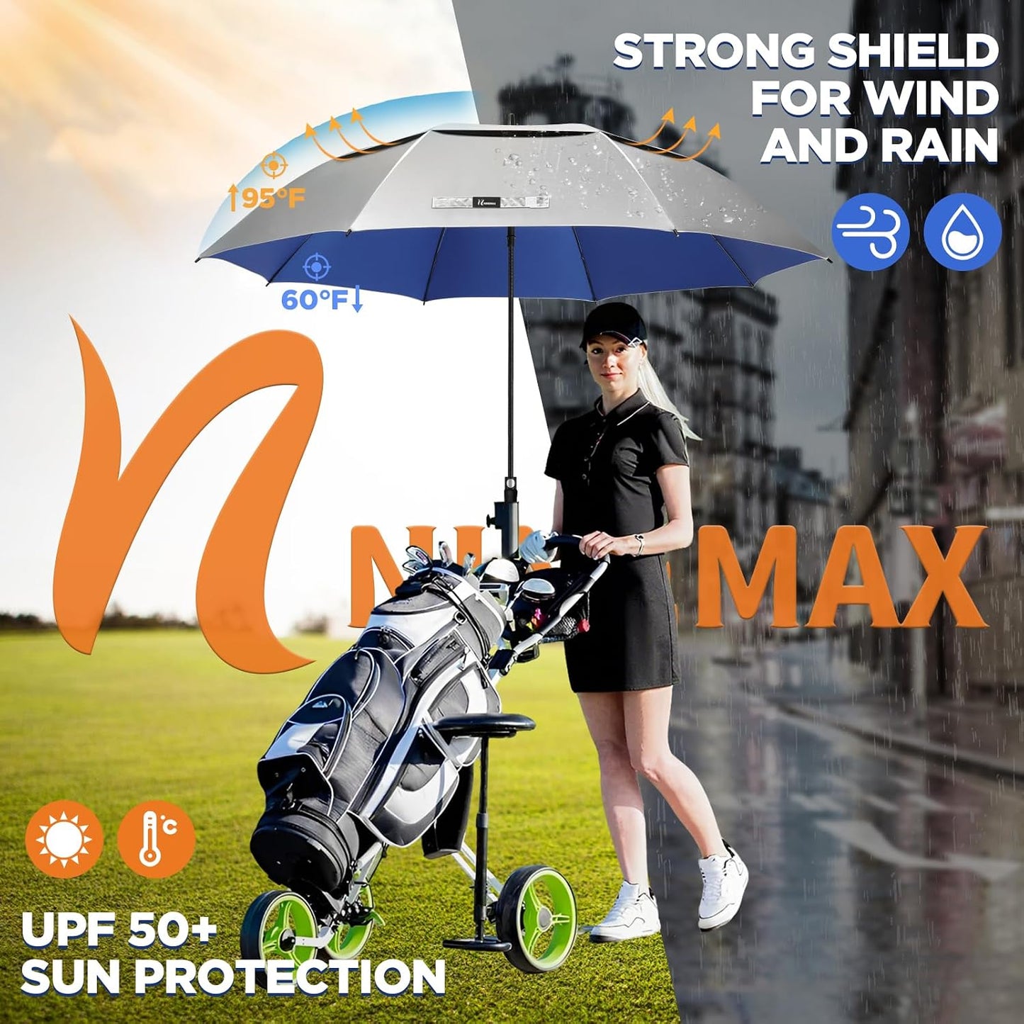 Paraguas golf UV 51/54/62/68pulg resistente viento
