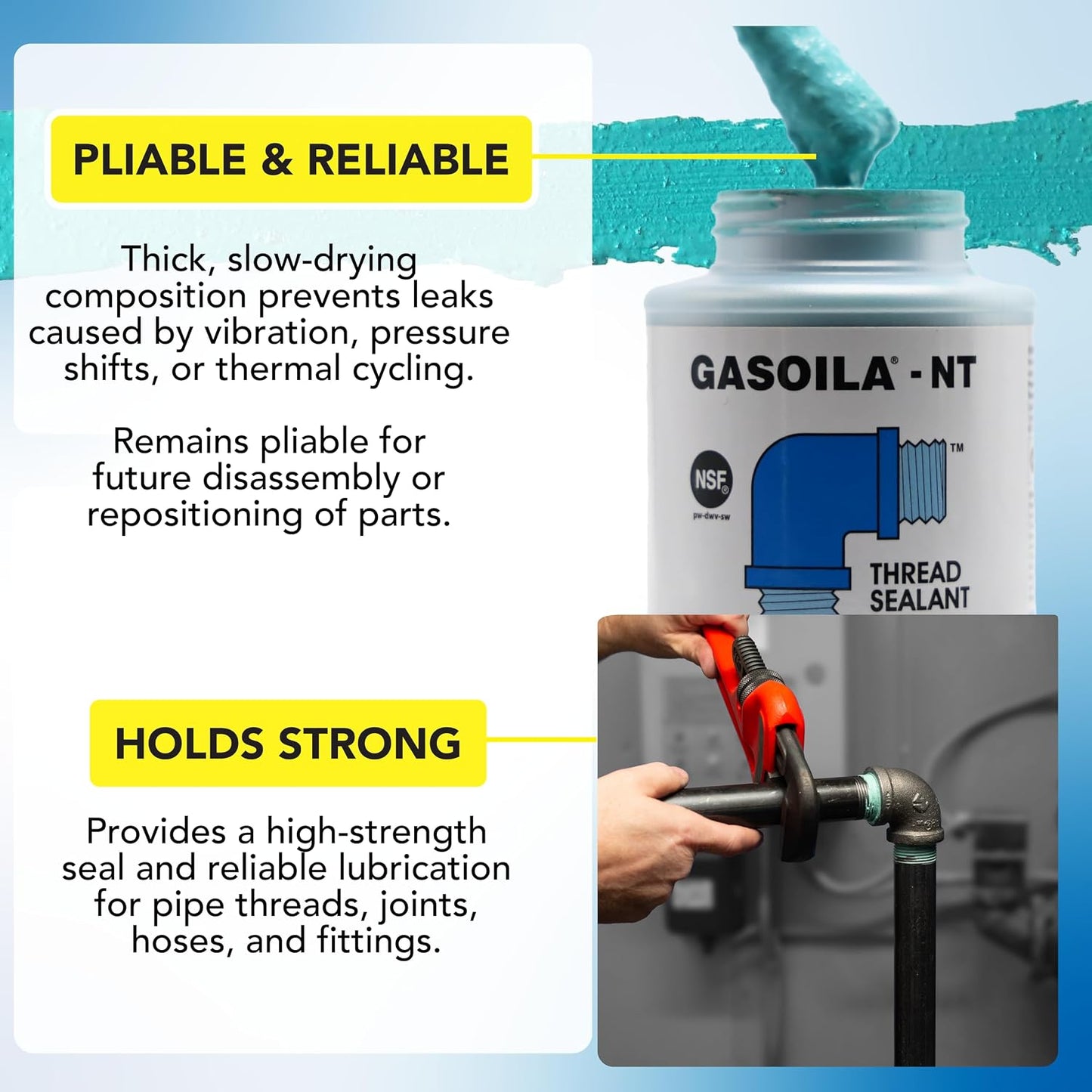Sellador tuberías protección fugas NSF -50°F a 400°F