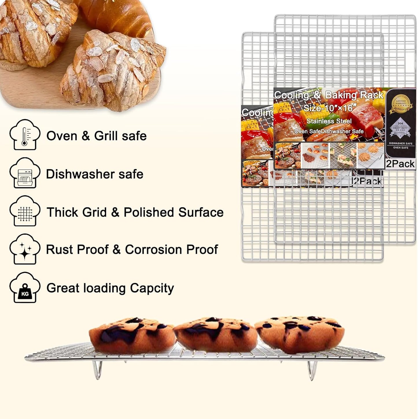 Juego 2 estantes acero inox 10x15pulg para hornear y refrigerar