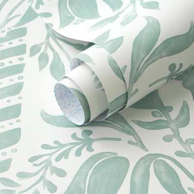 Papel tapiz autoadhesivo floral verde y blanco moderno