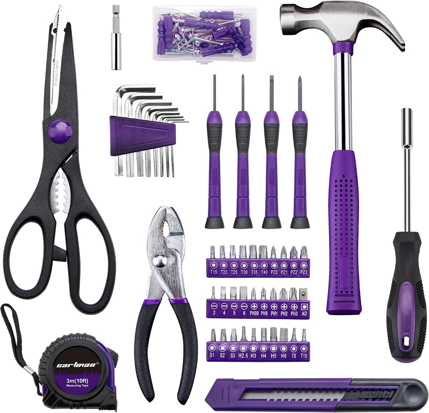 Kit herramientas hogar con estuche color morado