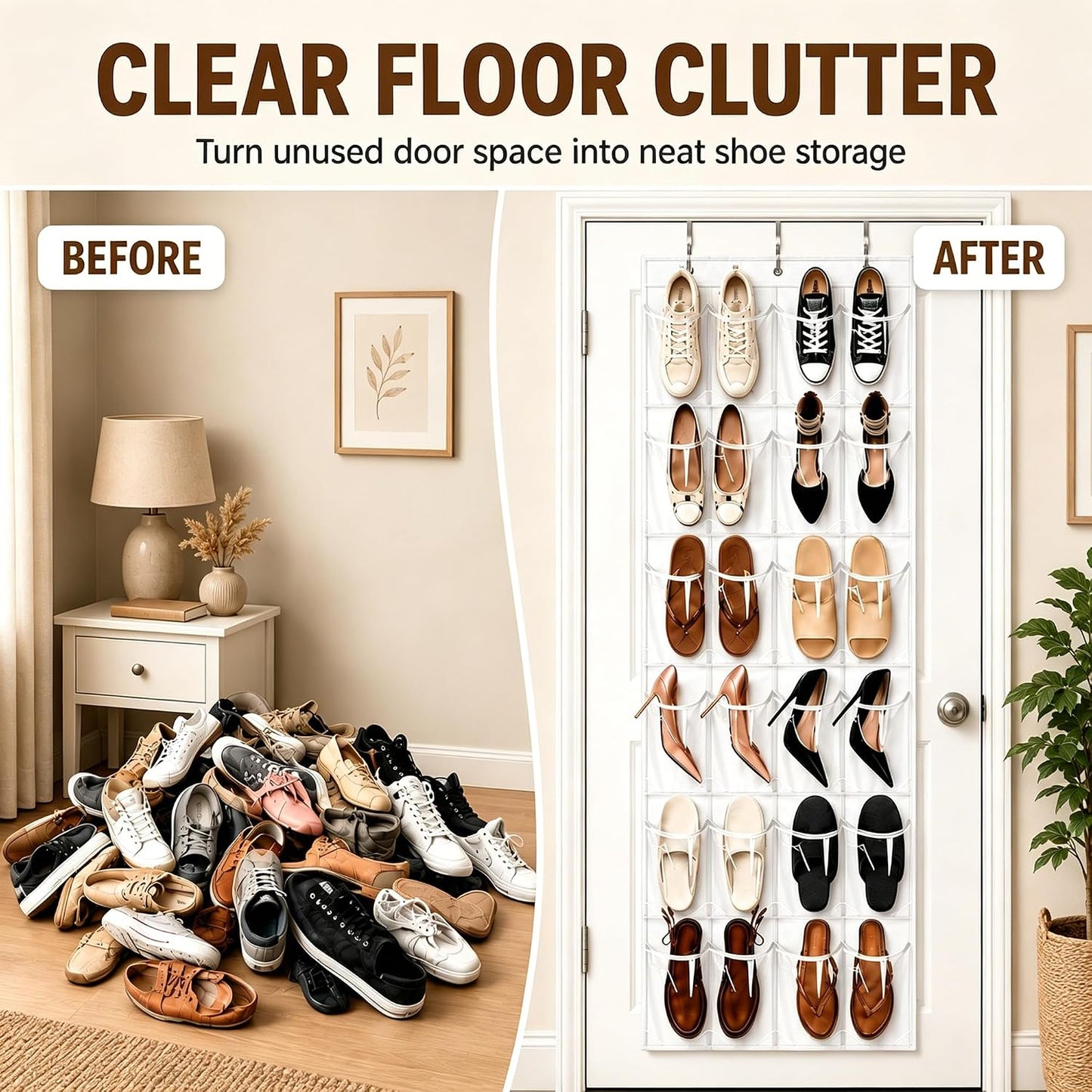 Organiz. zapatos puerta set 2 con 24 bolsillos y ganchos