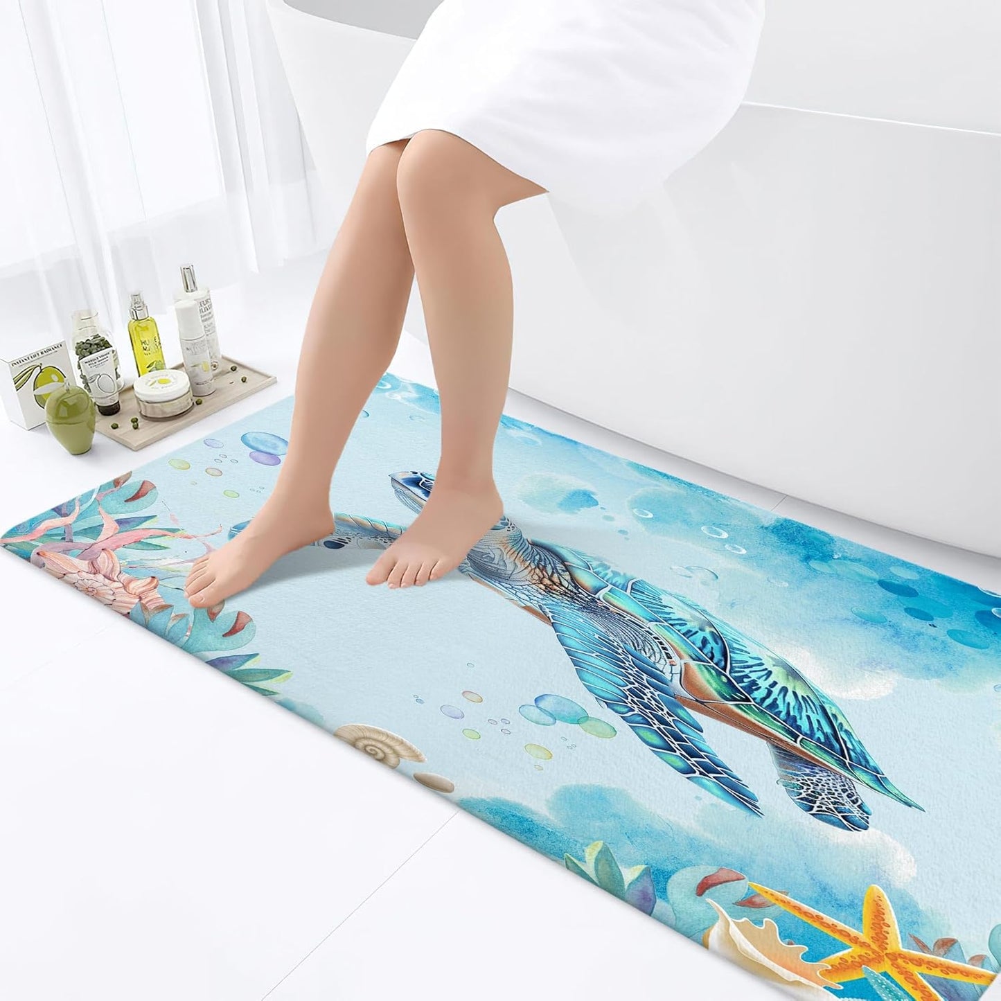 Alfombra baño antideslizante con conchas marinas