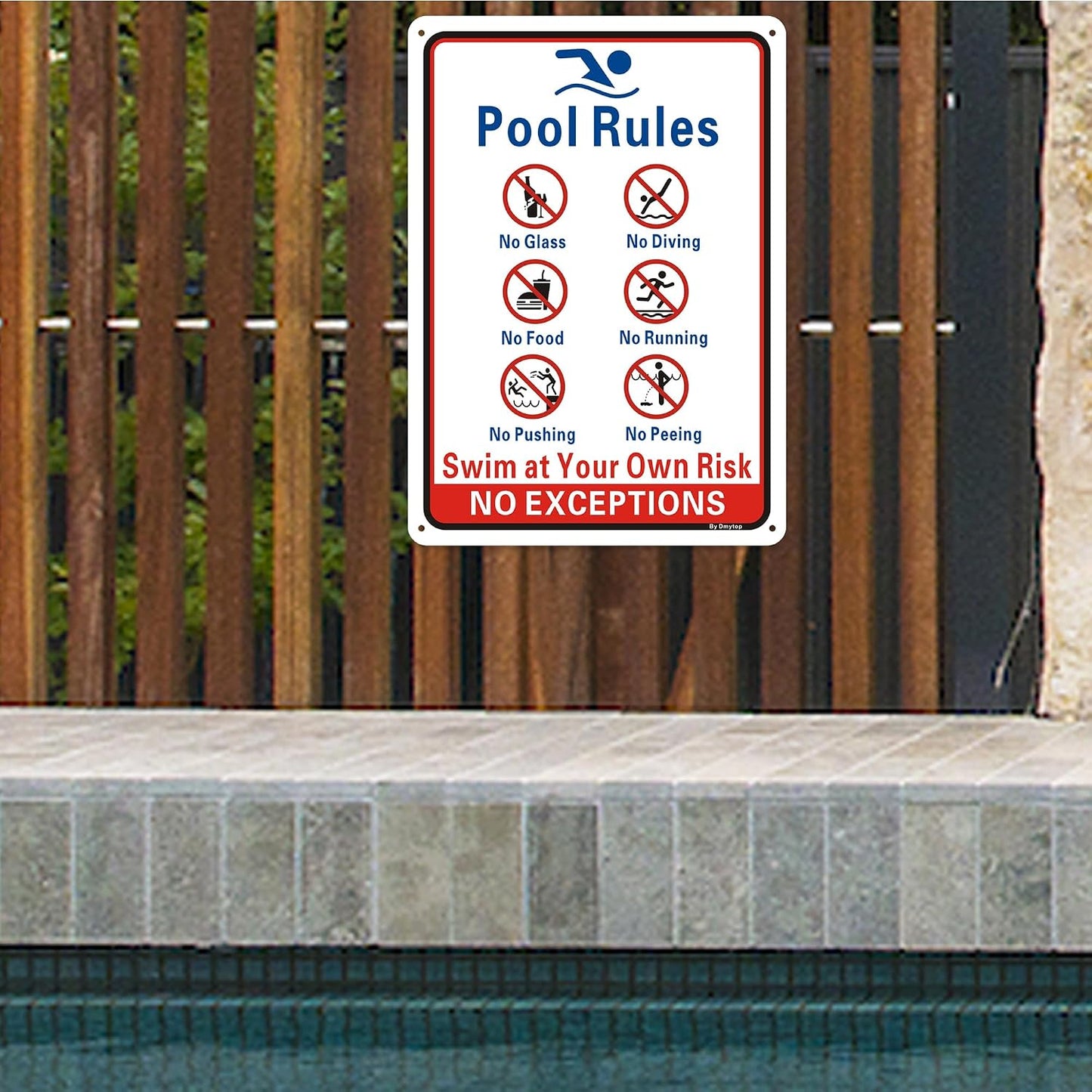 Letrero aluminio Pool Rules No Diving 14x10"