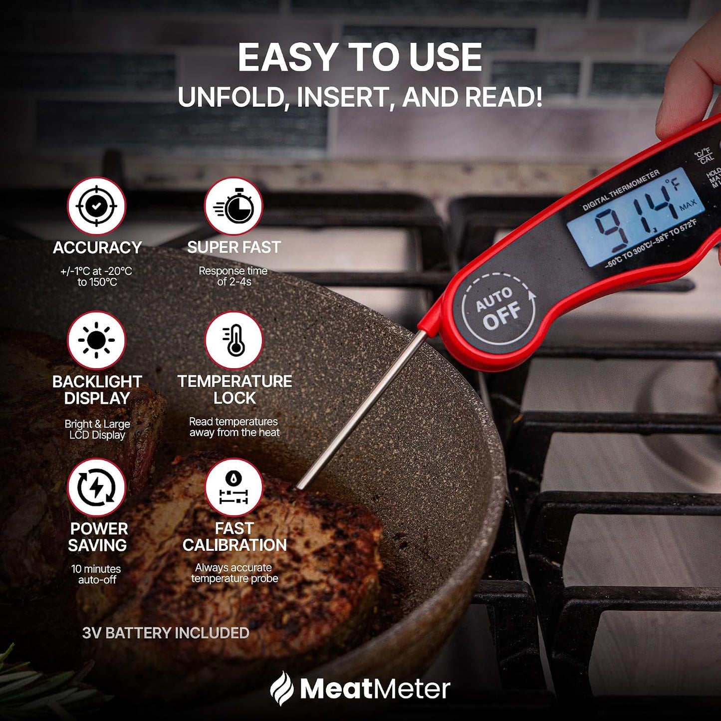 Termómetro digital carne cocina sonda magnética