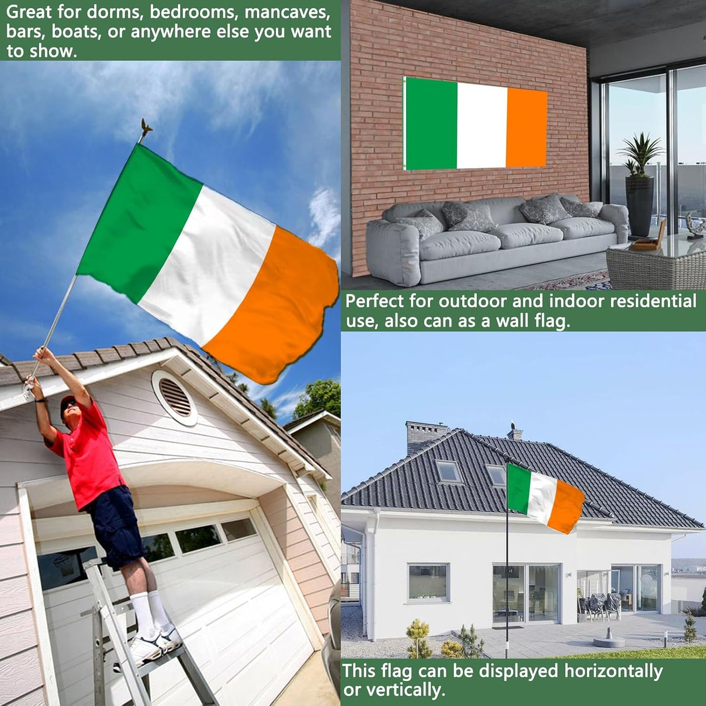 Bandera Irlandesa 3x5" Exteriores Doble Cara Resistente