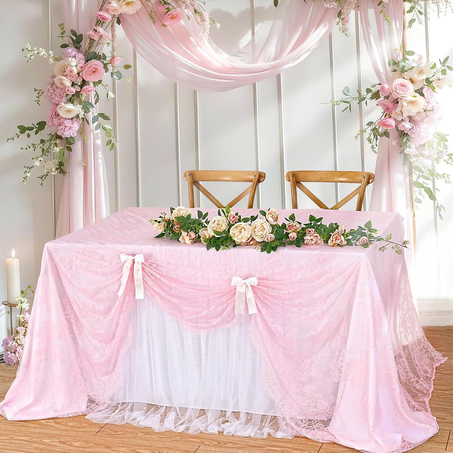 Mantel encaje rosa 60x120pulg vintage para bodas rústicas