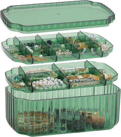 Caja organizadora joyas 3 capas transparente verde