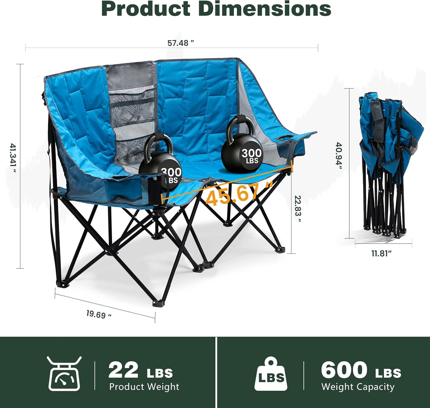Silla plegable doble camping sobredimensionada resistente