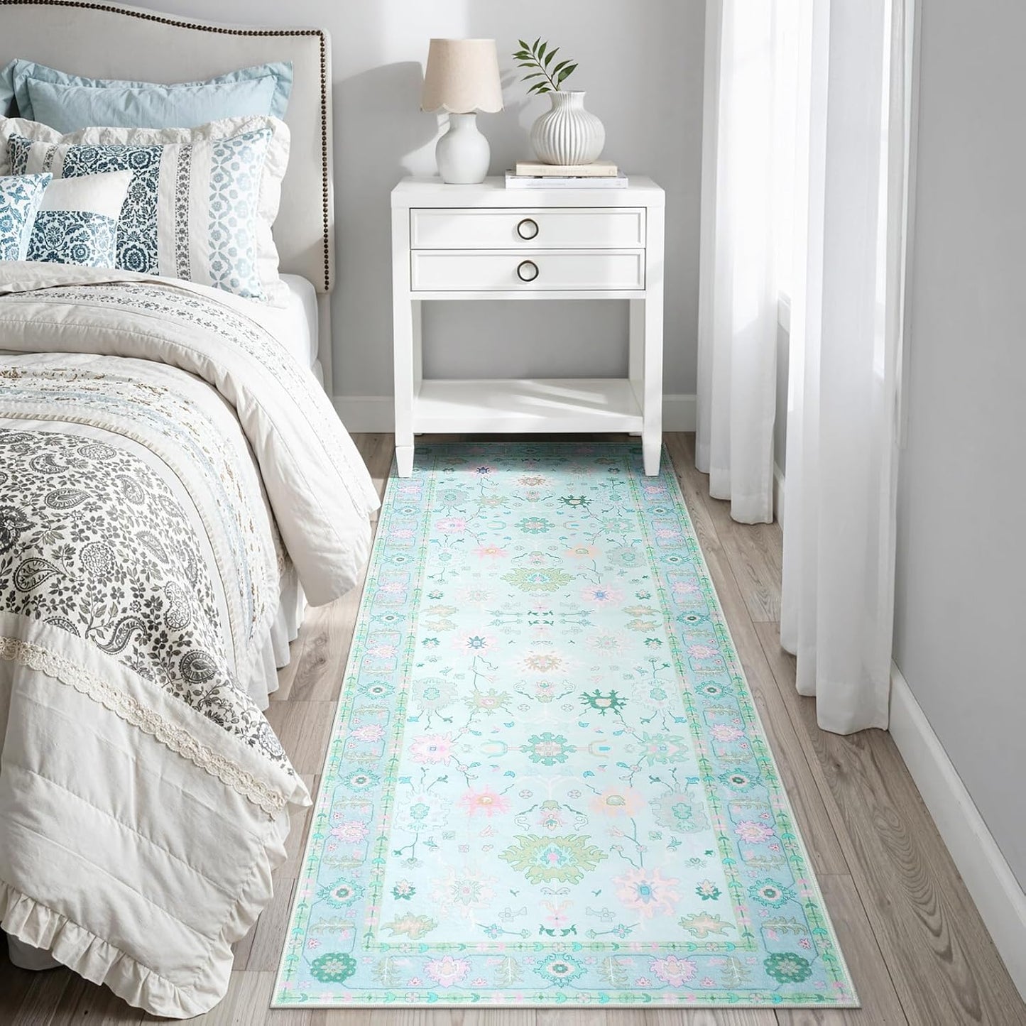 Alfombra Oushak Boho Floral 2x6" Antiderrap