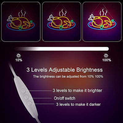 Letrero neón Pollo Asado LED regulable USB para decoración