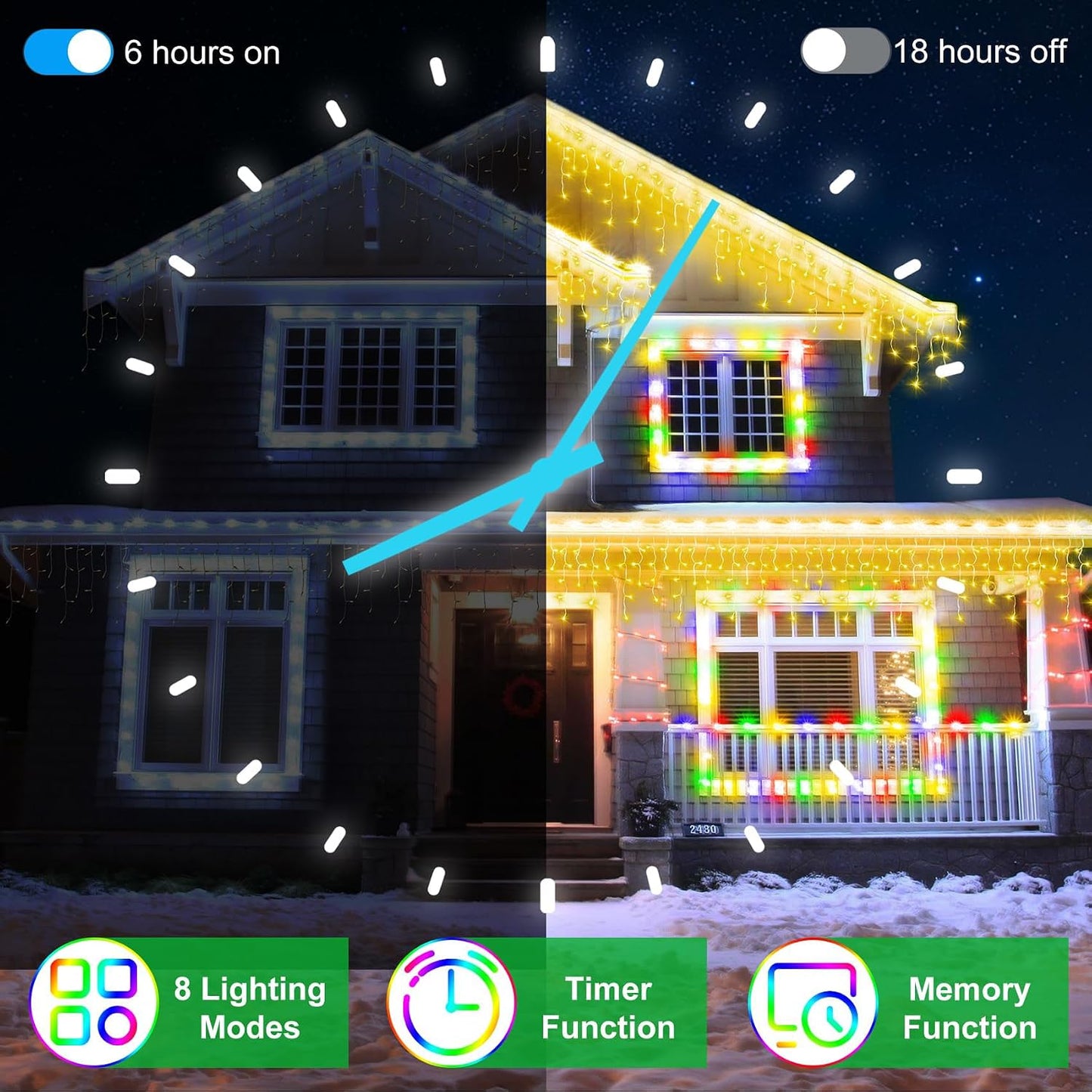 Luces LED Navidad colgantes 131ft 288 gotas impermeables