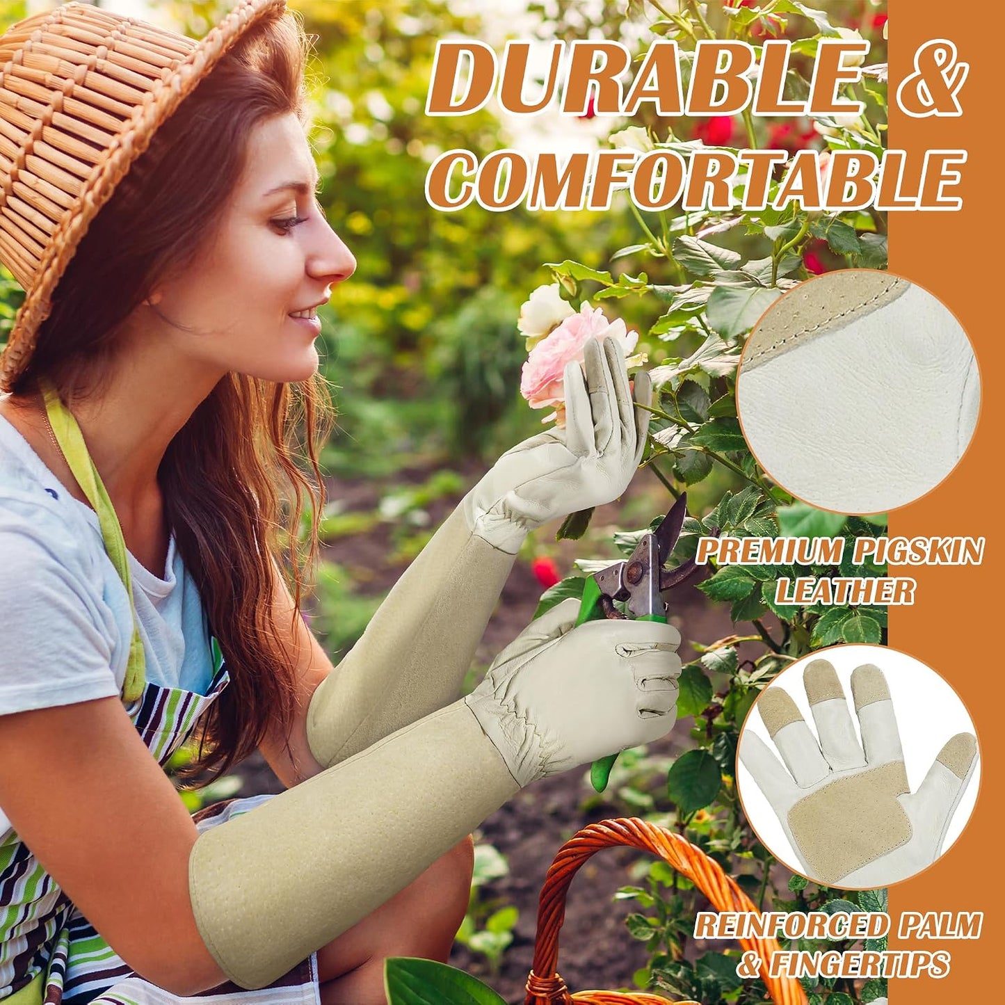 Guantes poda cuero cerdo transpirables mediano