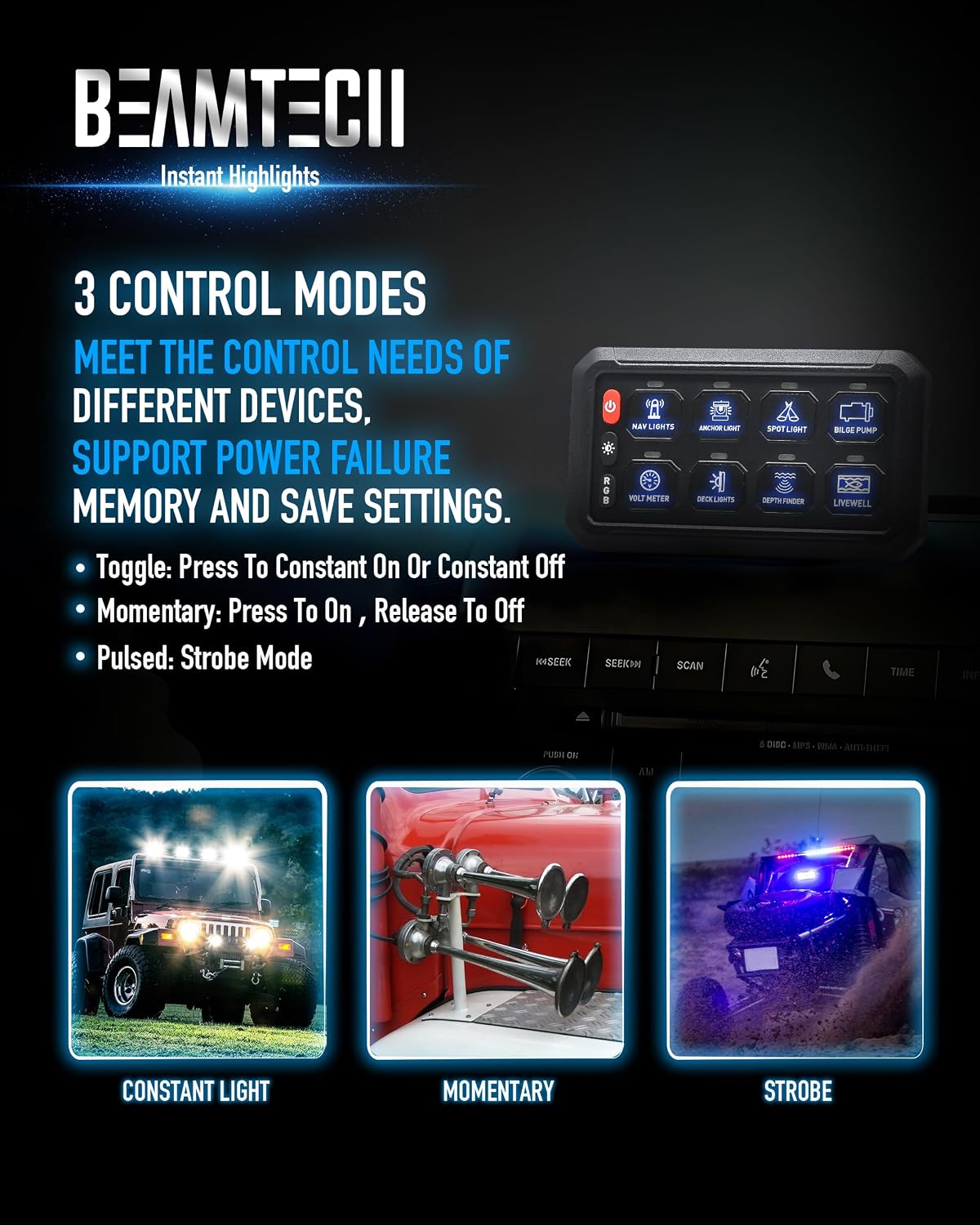 Panel interruptor 8 bandas control remoto APP RGB