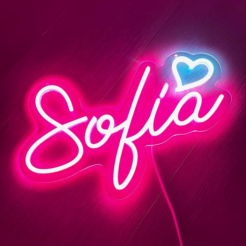 Letrero luz LED rosa y azul dormitorio fiesta