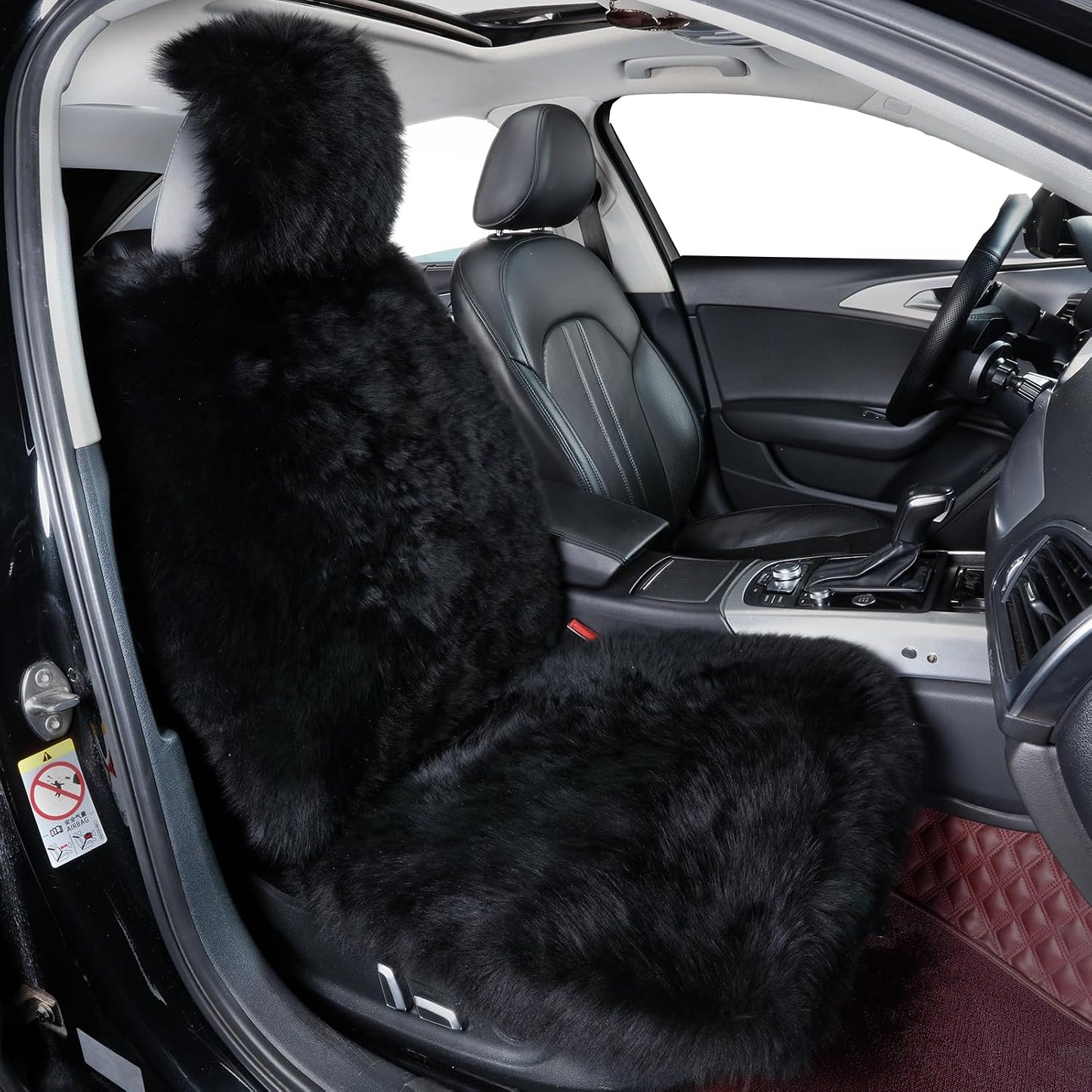 Funda asiento coche piel oveja esponjosa negro