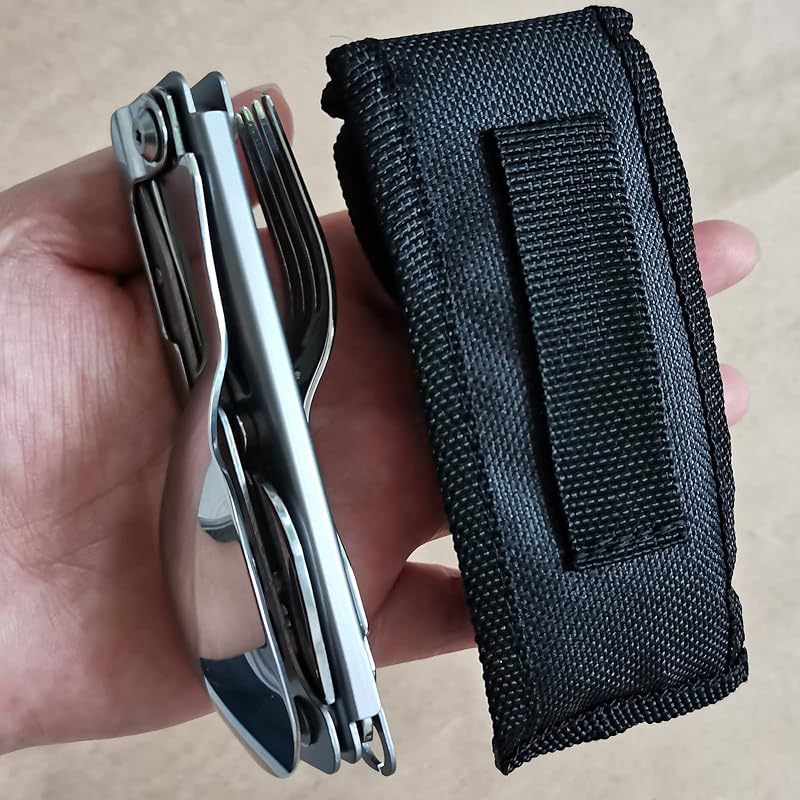 Utensilios camping 6en1 acero inox cuchara tenedor cuchillo