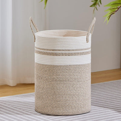 Cesta de cuerda para lavandería 58L marrón y blanco
