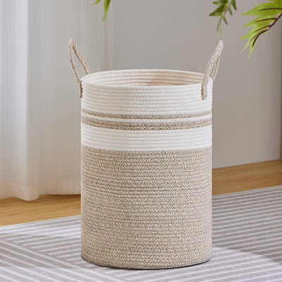 Cesta de cuerda para lavandería 58L marrón y blanco