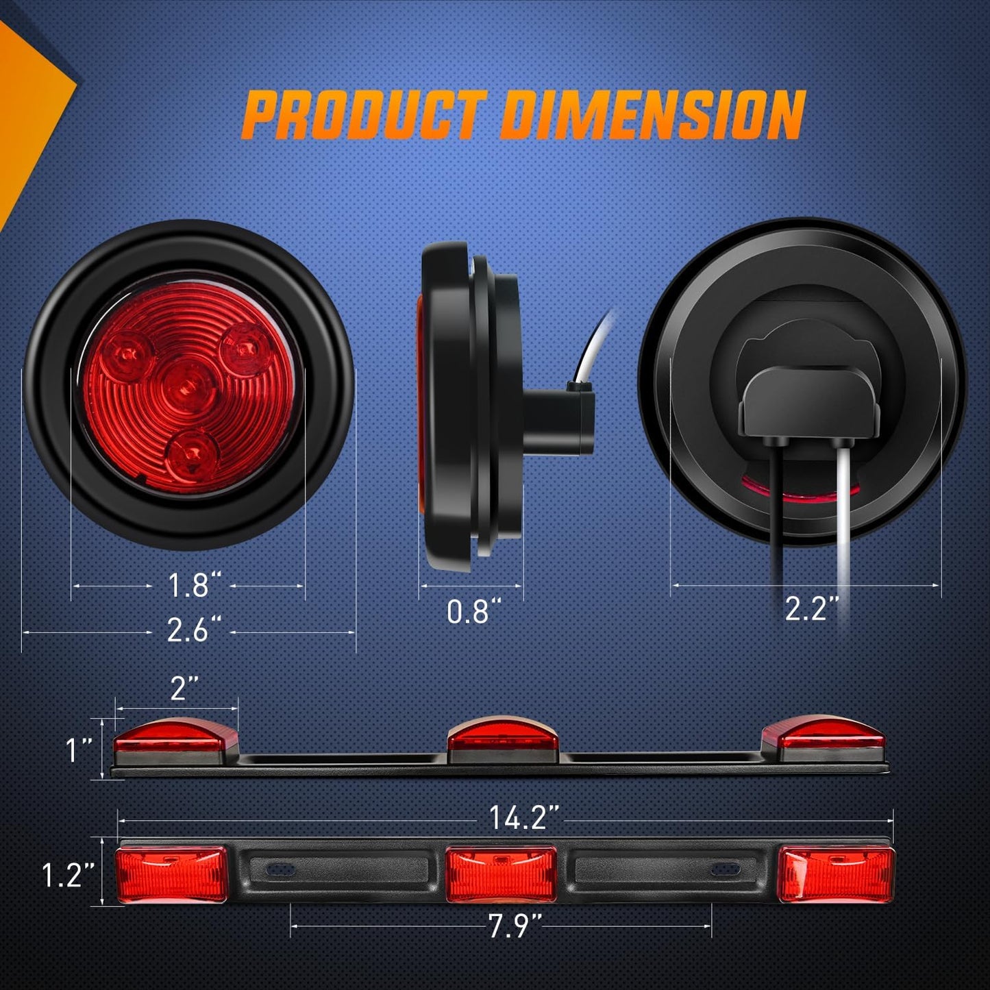 Kit luces LED remolque 6" trasera 2" lateral rojo ámbar 12V