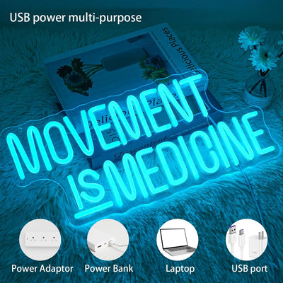 Letrero Neón Movement Is Medicine Luz Regulable Gimnasio USB