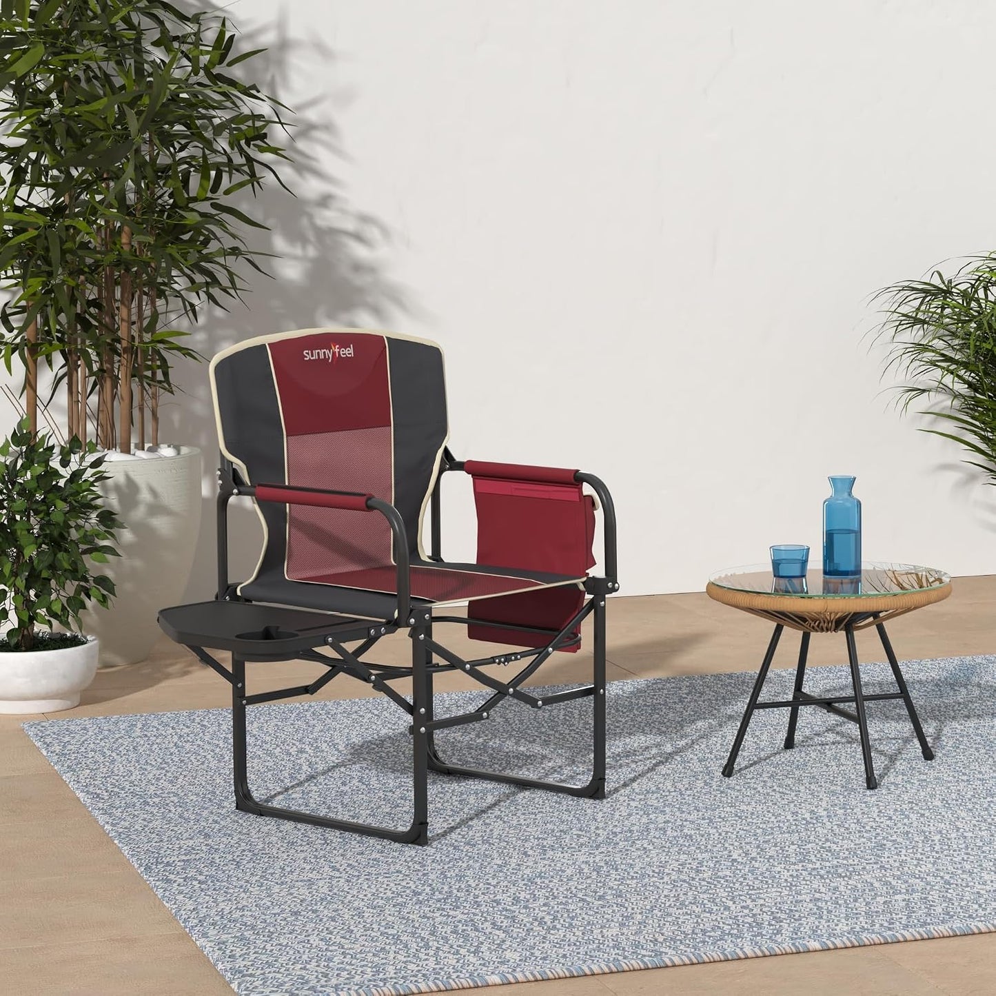 Silla plegable camping gran tamaño con mesa bolsillo para