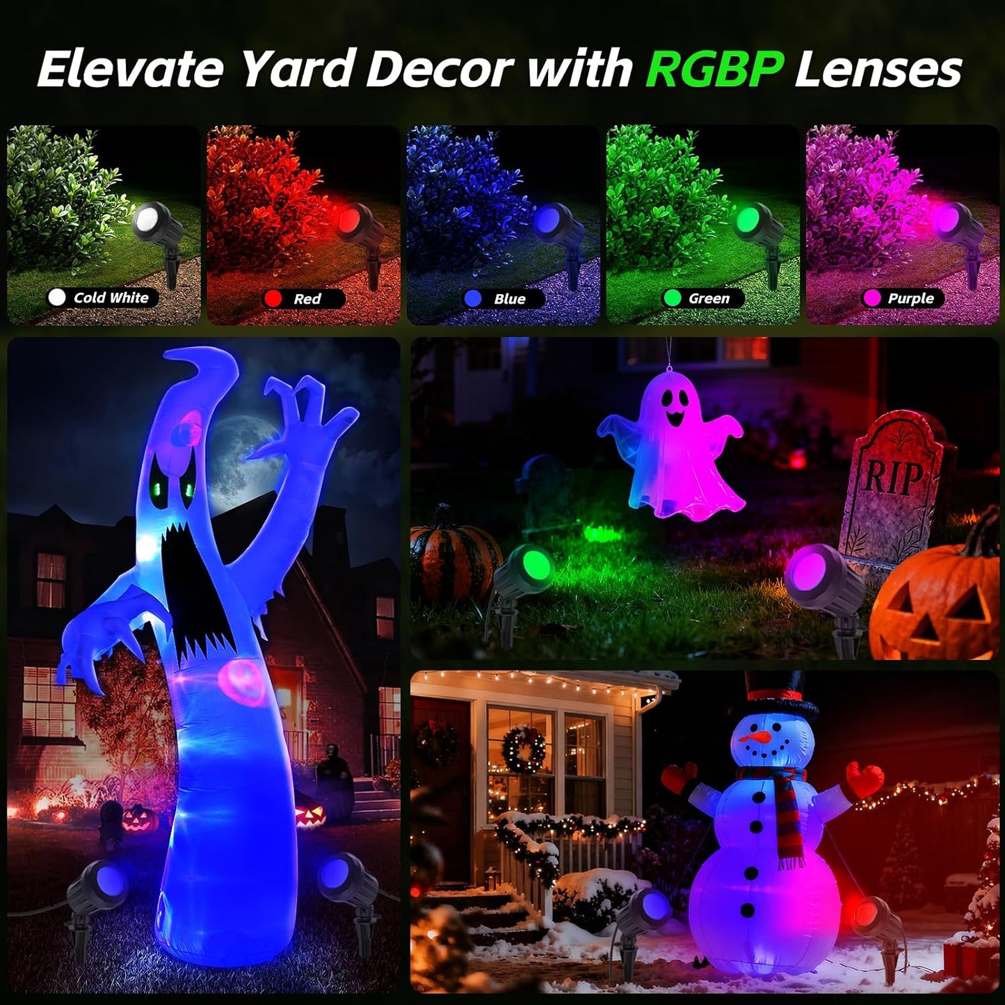 Luz led patio 120v 6500k lentes rgb púrpura 4 colores