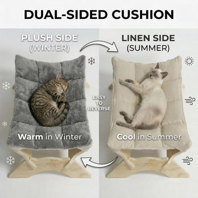 Hamaca elevada para gatos y perros con cojín felpa lino gris
