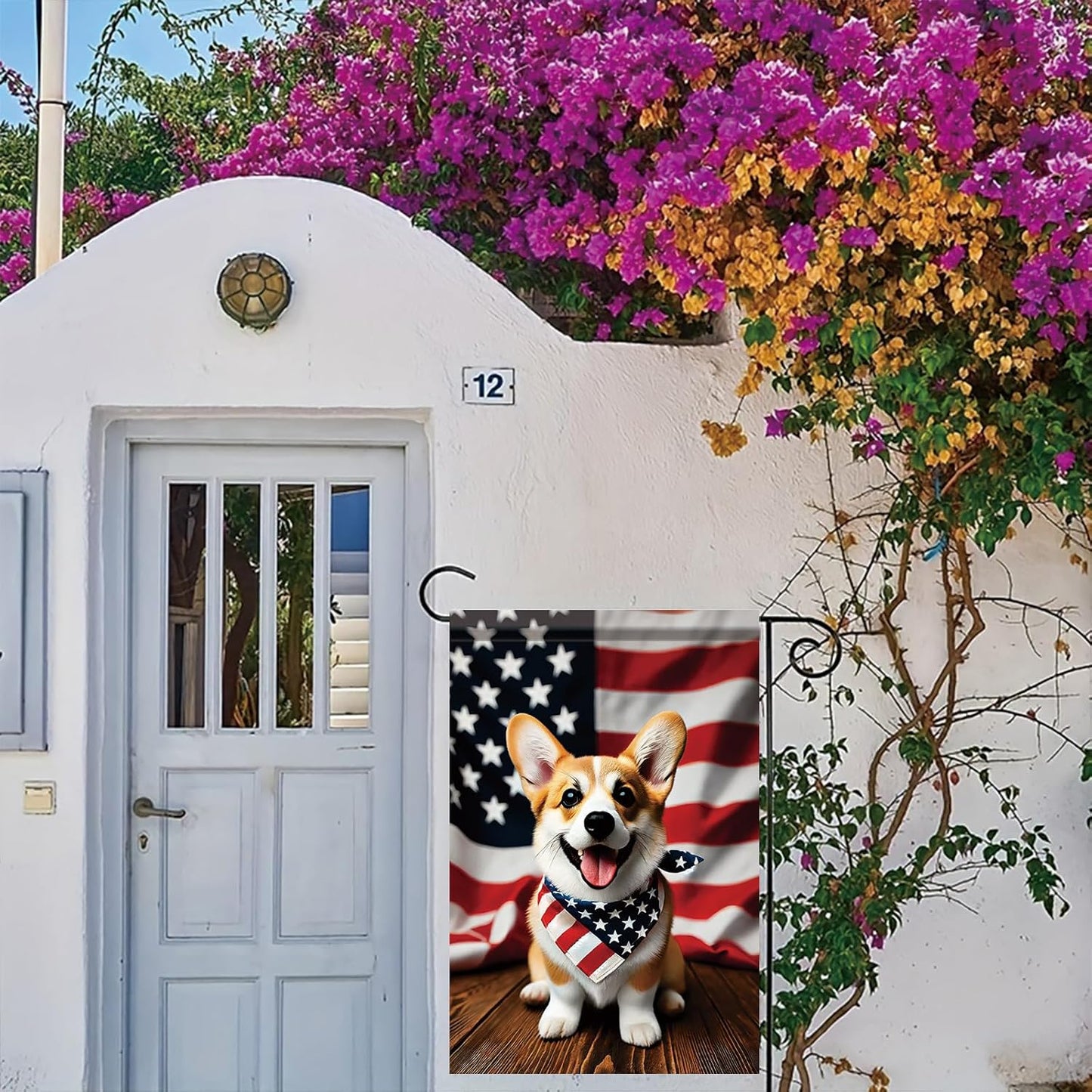 Bandera 4 de Julio Corgi 12x18" exterior