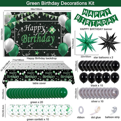 Decoraciones cumpleaños verdes y negras para él y ella