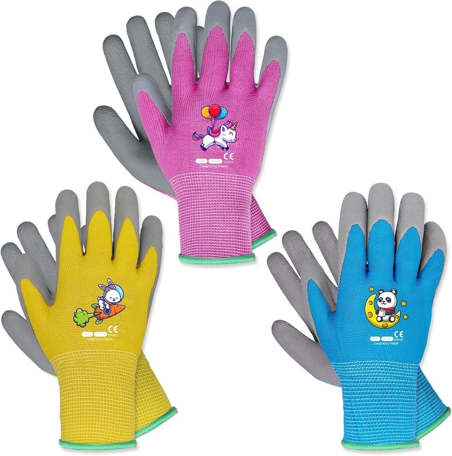 Guantes jardinería niños 5-7 años suaves amarillos 3 pares