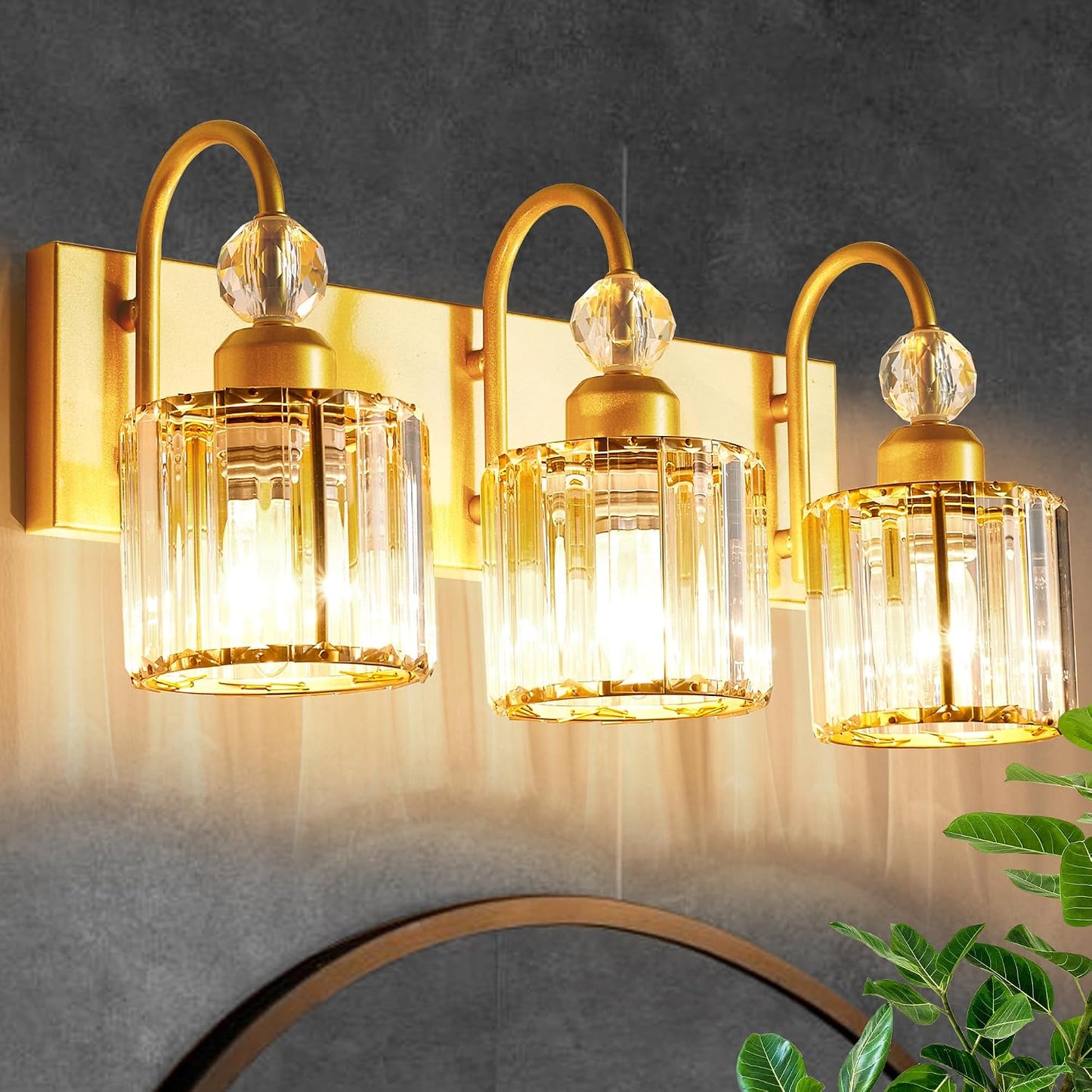 Lámpara tocador baño 3 luces cristal estilo granja