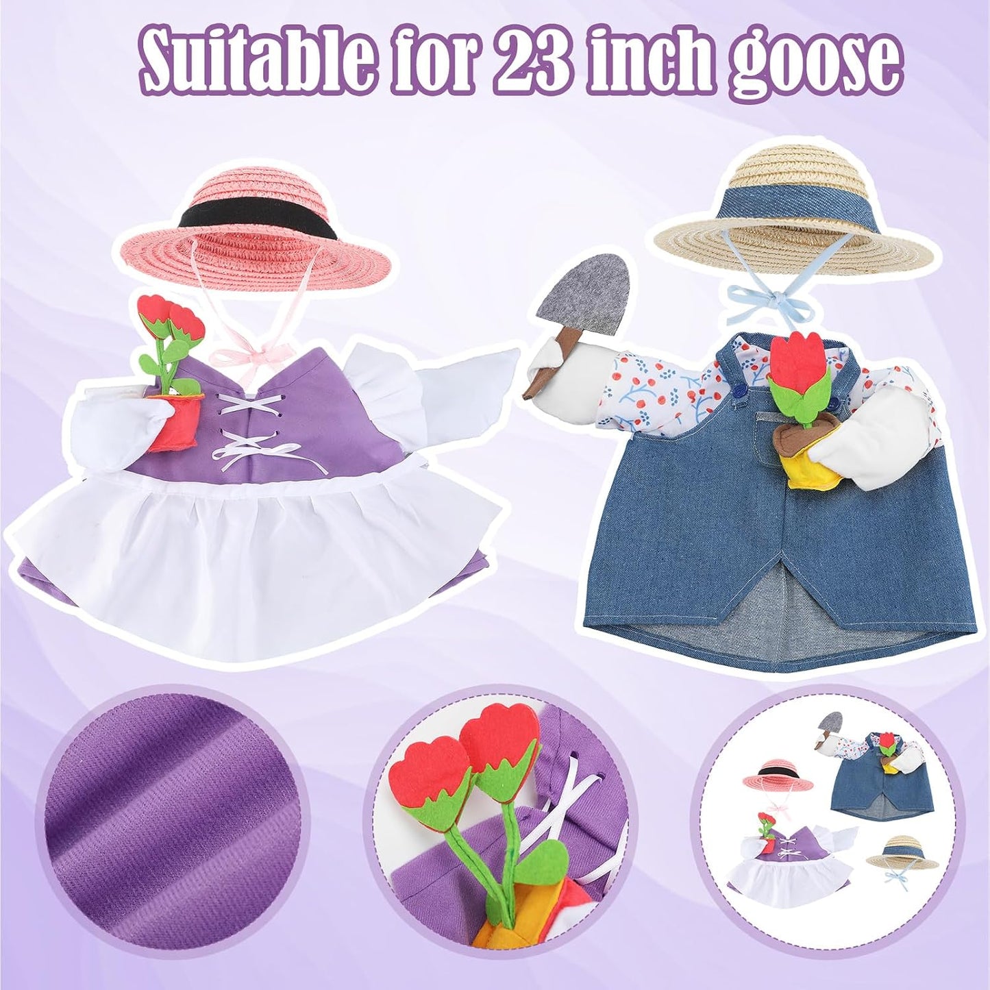 2 Set Ropa Ganso Jardín con Sombrero Paja para Exterior