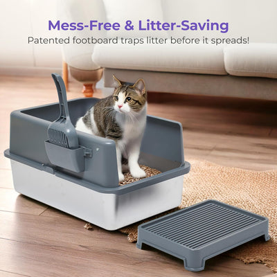 Caja arena gatos acero inox XL con recinto gris