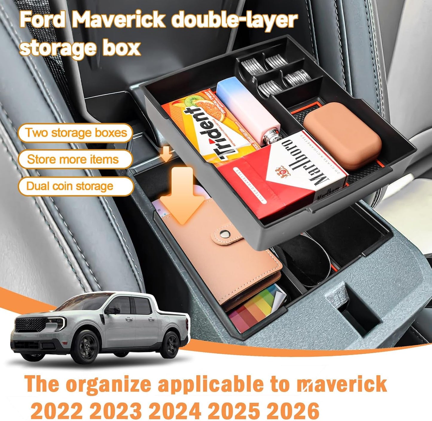Organiz. consola Ford Maverick 2022-26 reposabrazos