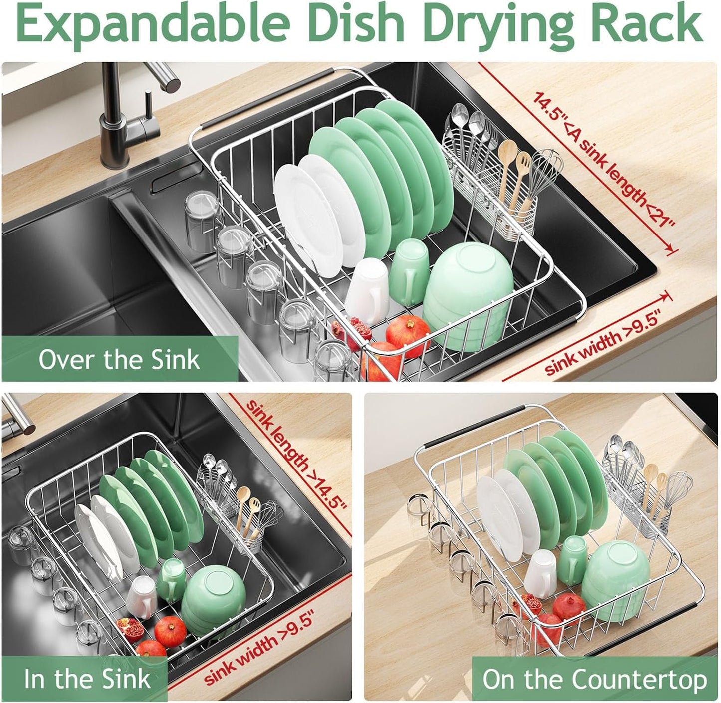 Escurridor platos acero inox extensible para cocina