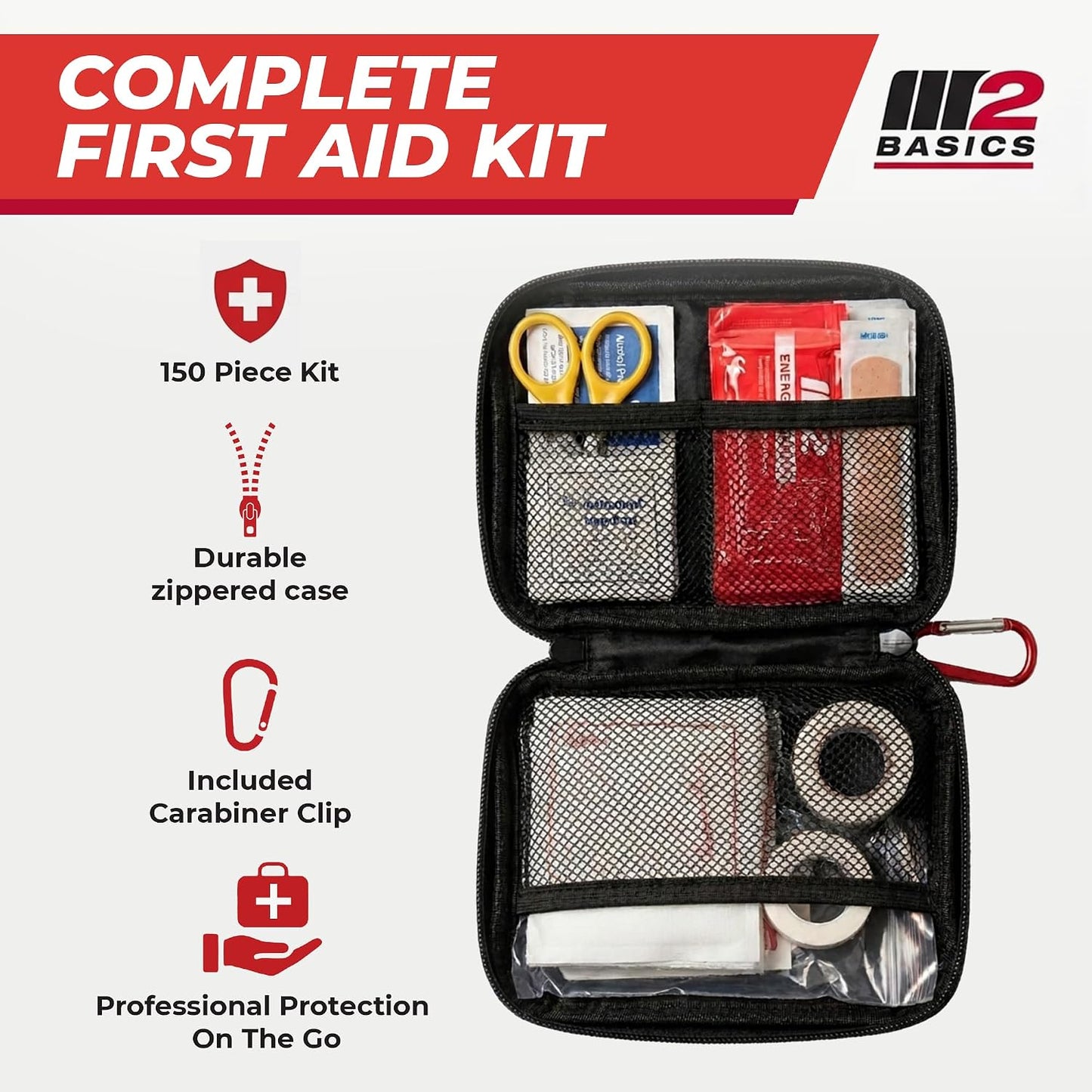 Kit primeros auxilios 150 pzas portátil con bolsa mosquetón