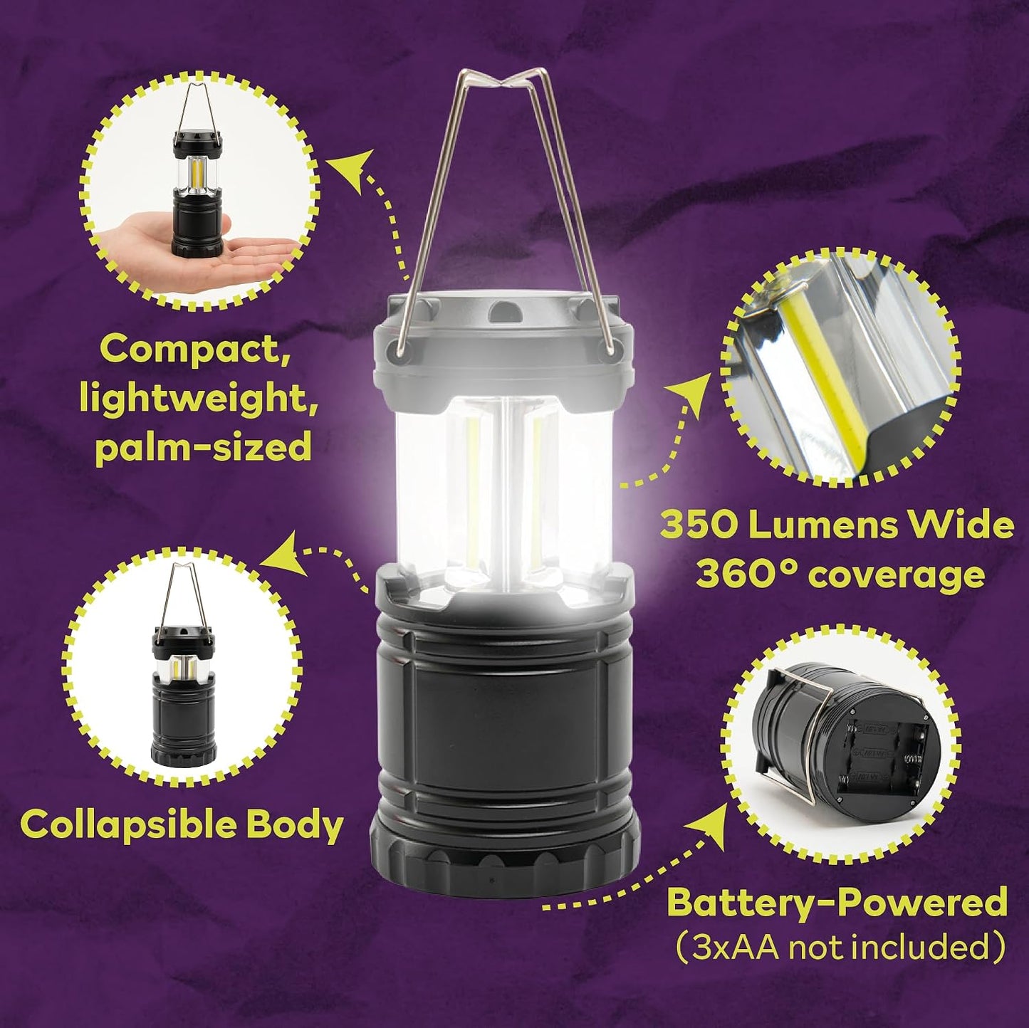 Linterna LED campamento pack 4 luces colgantes plegables