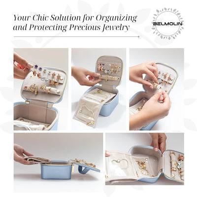 Estuche viaje joyas antienredos para mujer azul cielo