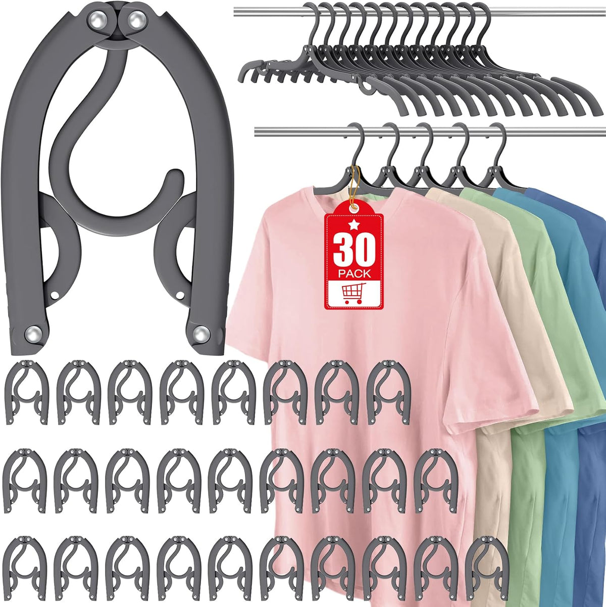 30 Perchas Viaje Plegables Organizador Ropa Plástico