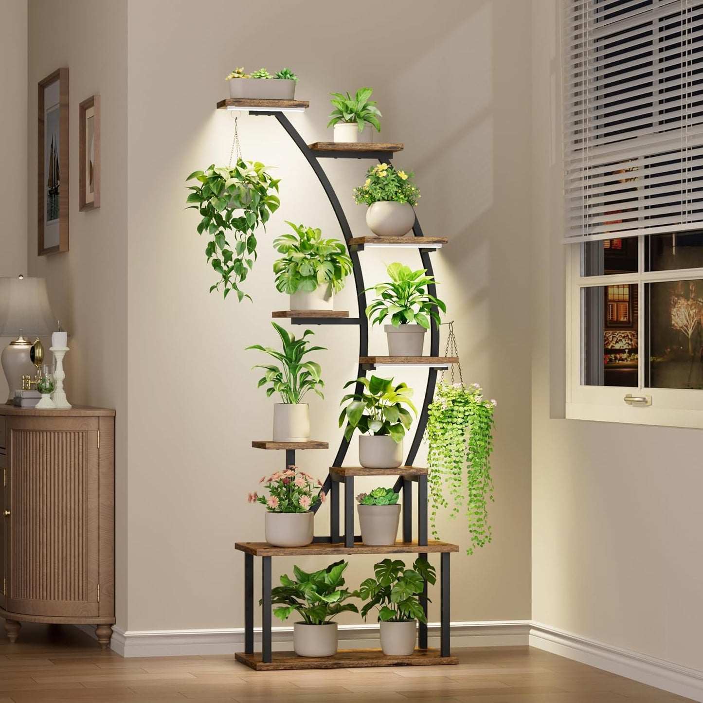 Soporte plantas interior con luces 63pulg 9 niveles sala