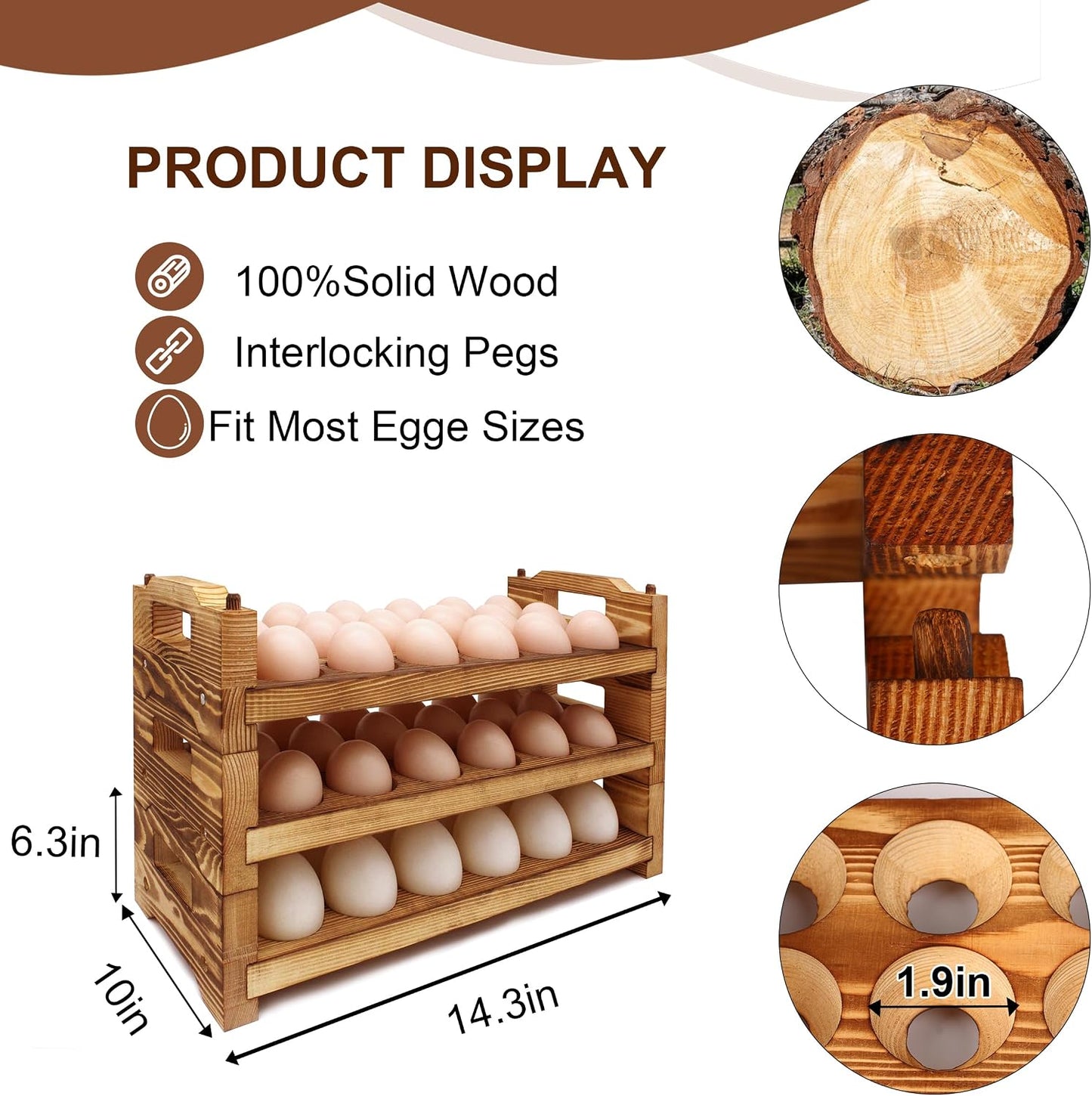 Soporte madera huevos apilable 54uds set 3