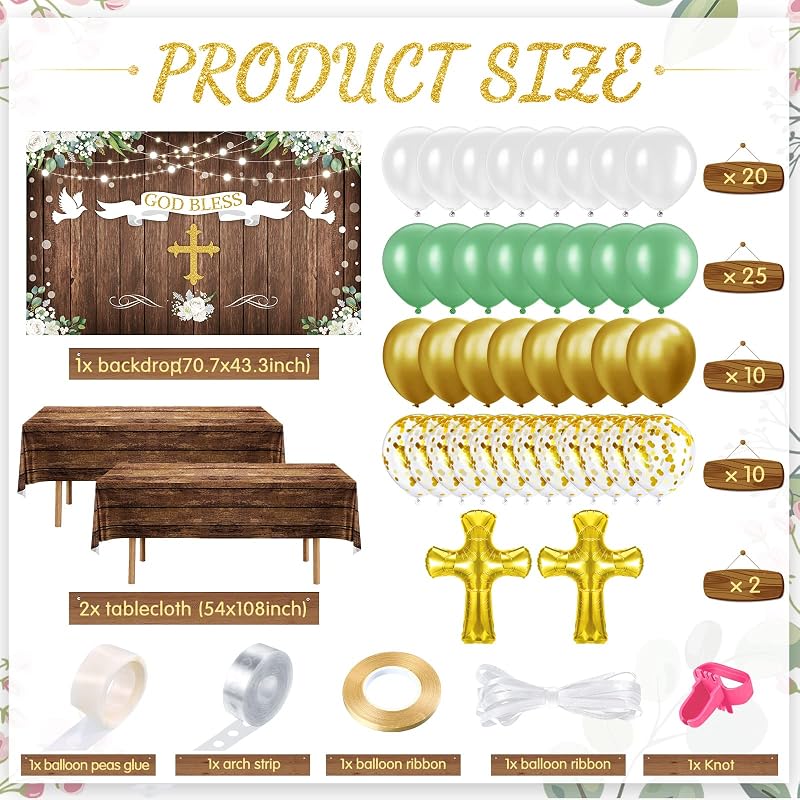 Kit decoración bautizo 75 pzas mantel globos cruz