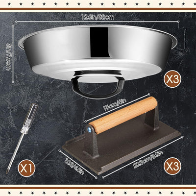 Set 7 accesorios parrilla 3 cúpulas 12.6pulg prensa hamburguesa